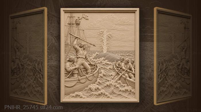 Whale hunt dramatic ocean action 3d STL model