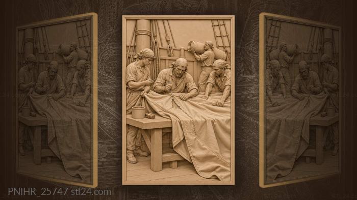 Sailmaker’s deck repair busy scene 3d STL model