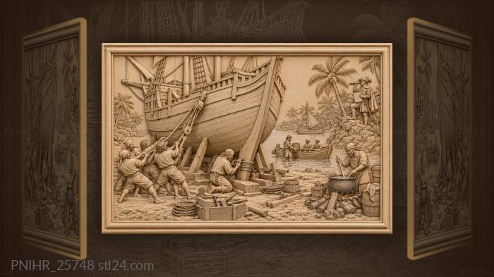 Ship repair tropical beach scene 3d STL model