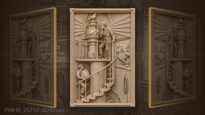 Lighthouse keeper and harbor scene 3d STL model