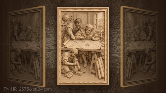 Cartographer’s study ancient mapmaking details 3d STL model