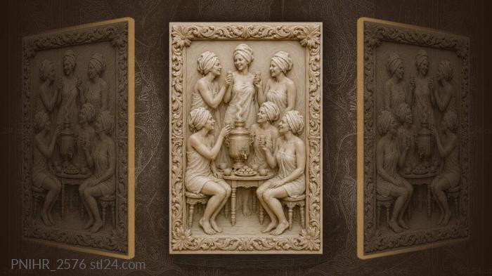 Six bathers toast beside the steaming samovar 3d STL model
