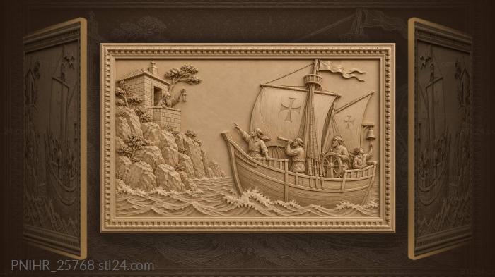 Ship greets hermit on rocky isle 3d STL model