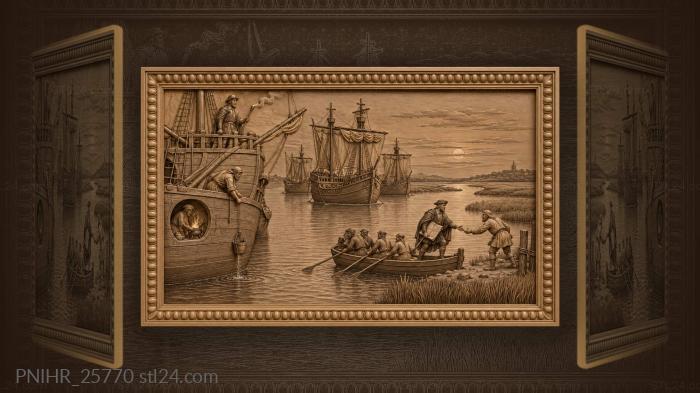 Twilight estuary with arriving caravels 3d STL model