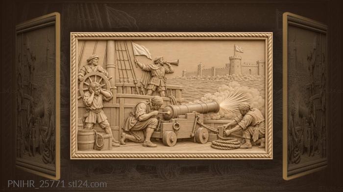 Caravel fires salute as powder boy flinches 3d STL model