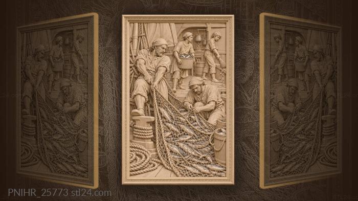Fishermen haul mackerel and sweep scales 3d STL model