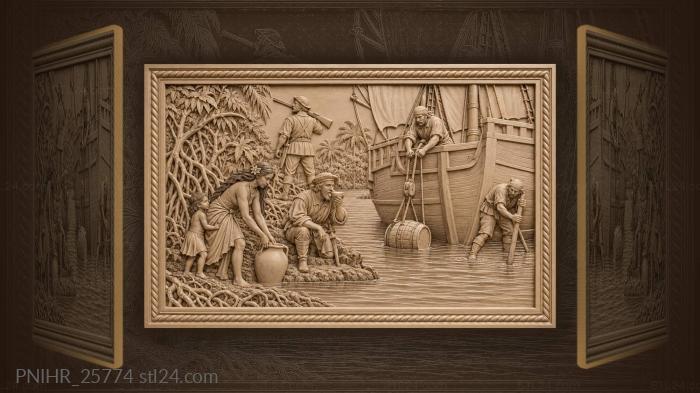 Tropical river ship supply scene 3d STL model