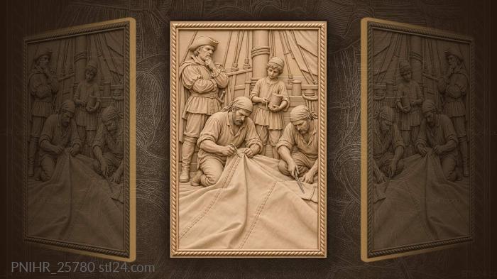 Sailmaker mending canvas at sea 3d STL model