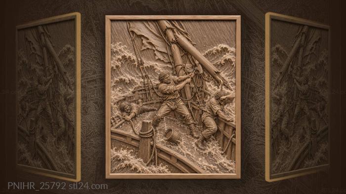 Sailor cutting rigging at a broken mast 3d STL model