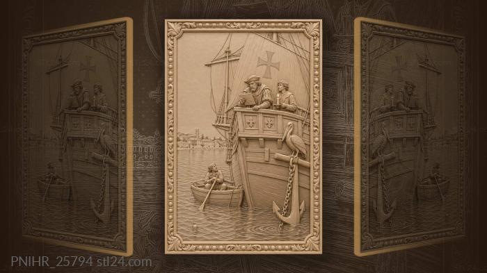 Anchored caravel quiet coastal town 3d STL model