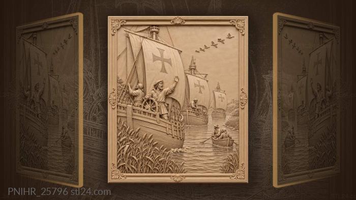 Caravels leave estuary beneath migrating birds 3d STL model