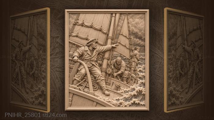 Skipper at tiller pointing to squall 3d STL model