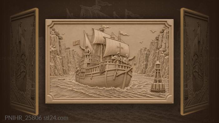 Carrack entering a strait between cliffs 3d STL model