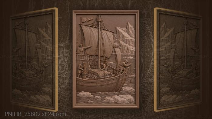 Caravel passes ice as sailor sounds depth 3d STL model
