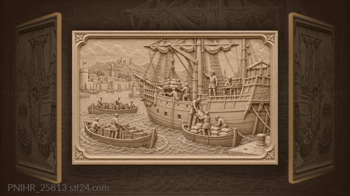 Historic ship loading harbor provisions 3d STL model