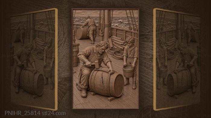 Cooper mending a cask on deck 3d STL model