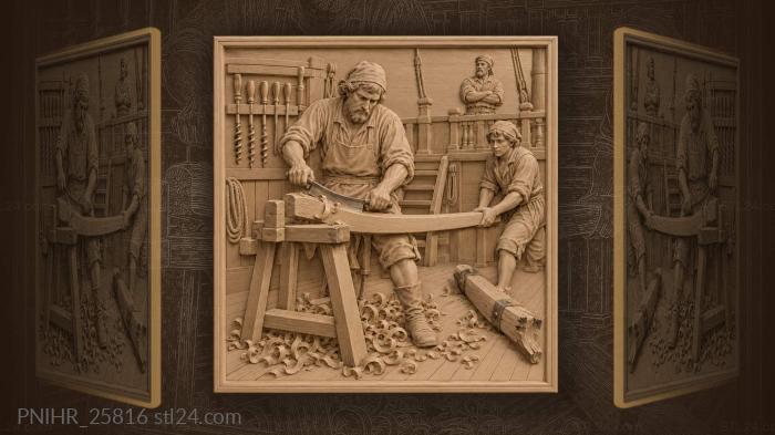 Ship carpenter shapes a new tiller 3d STL model