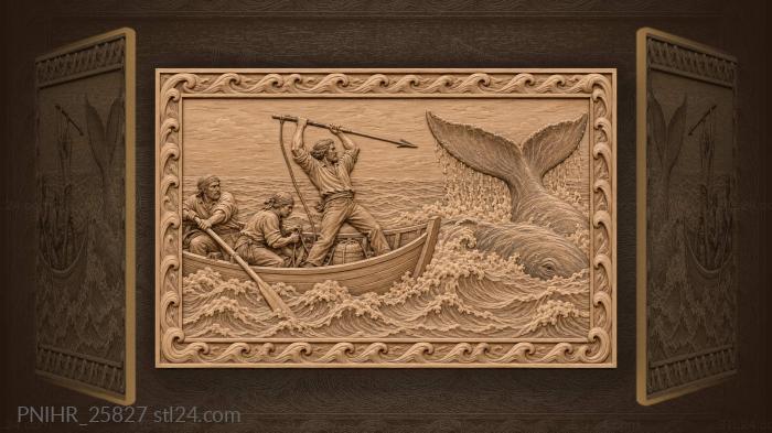 Harpooner raises iron as whale dives 3d STL model