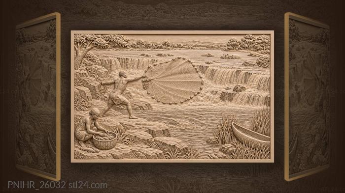 Fisherman casts his net above kafue falls 3d STL model