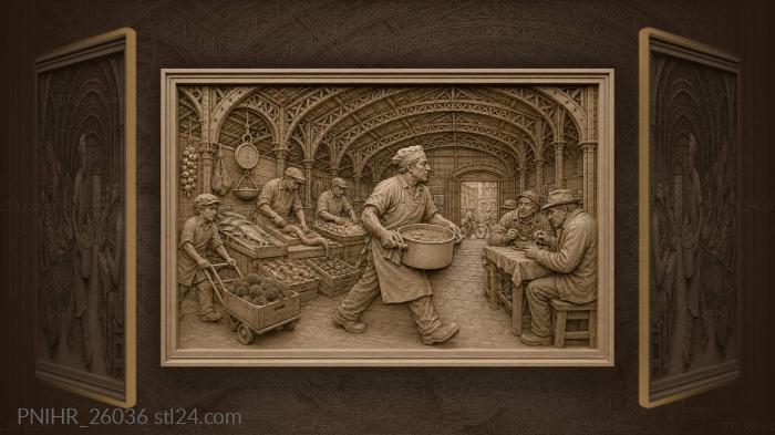 Cook carries caldillo to waiting diners 3d STL model