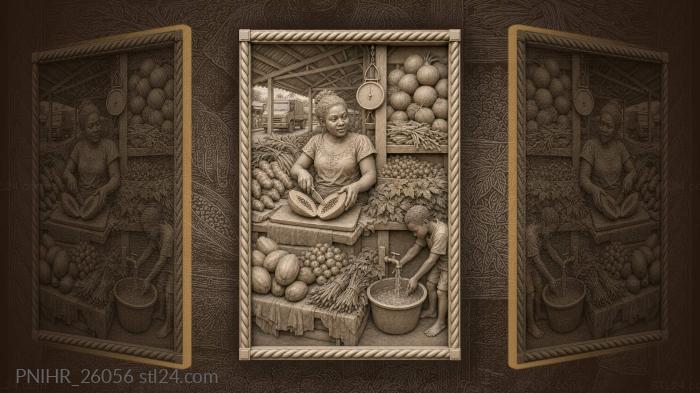 Vendor slices papaya at honiara market 3d STL model