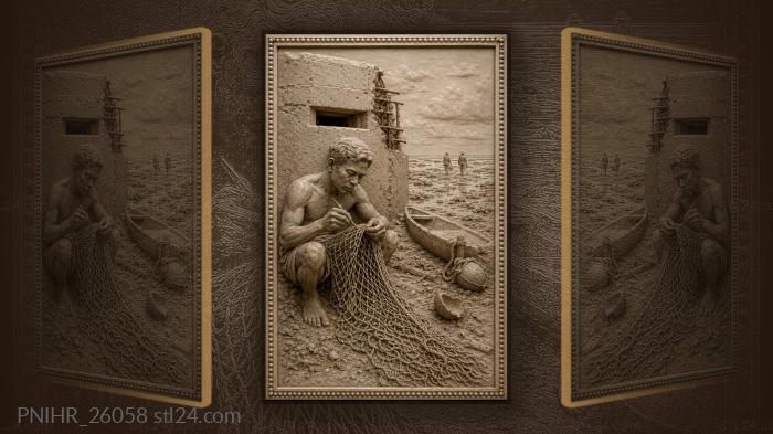 Tarawa fisherman mending net wartime relic 3d STL model