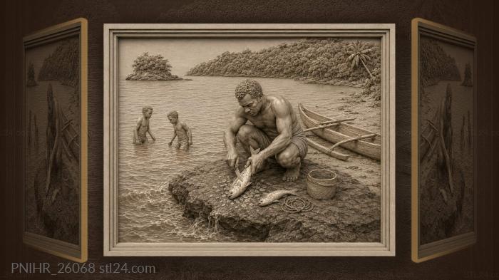 Fisherman cleaning catch by the sea 3d STL model