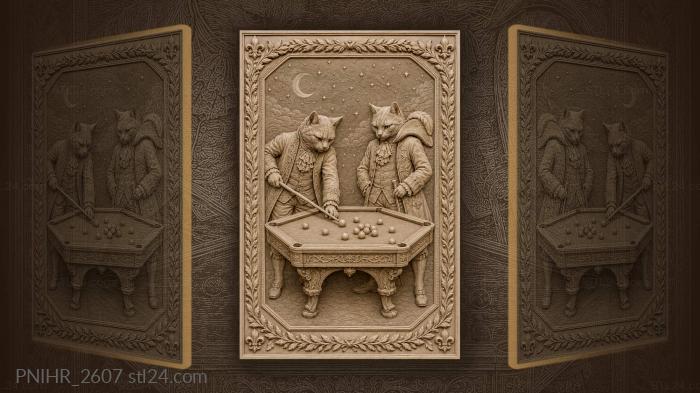 Aristocratic cats playing billiards night 3d STL model