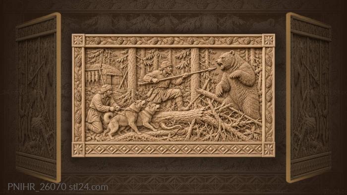 Hunter confronts bear beside windfall 3d STL model