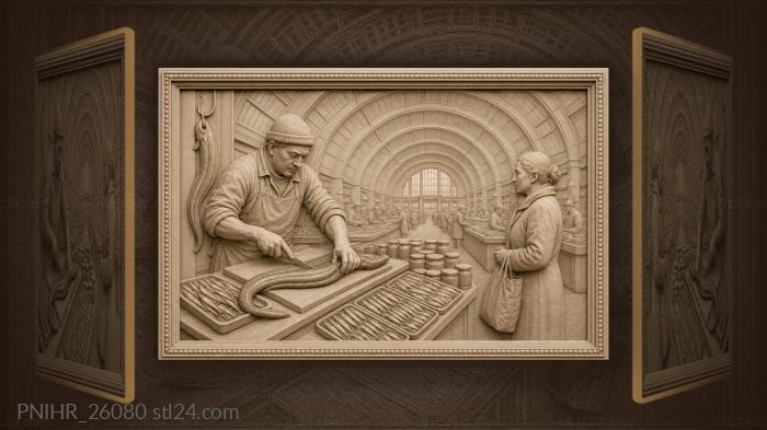 Riga market fishmonger with smoked eel 3d STL model