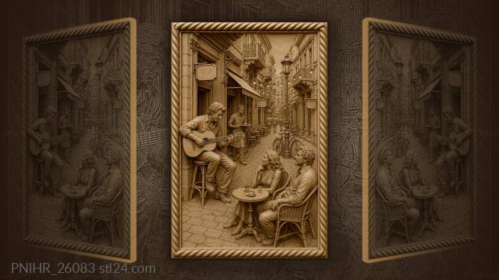 Guitarist on a bucharest cafe terrace 3d STL model