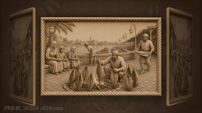 Baghdad riverside masgouf cooking scene 3d STL model
