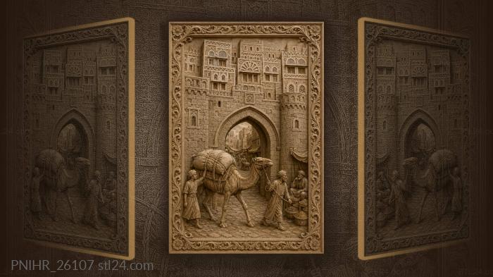Camel with grain sacks led through gateway 3d STL model