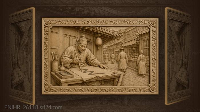 Calligrapher writing a character in insadong 3d STL model