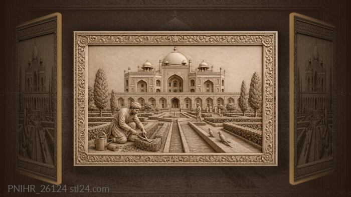Delhi garden with gardener and tomb 3d STL model