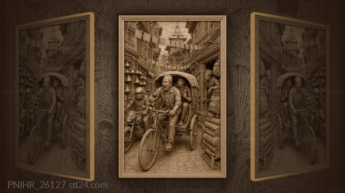 Kathmandu alley with rickshaw driver 3d STL model