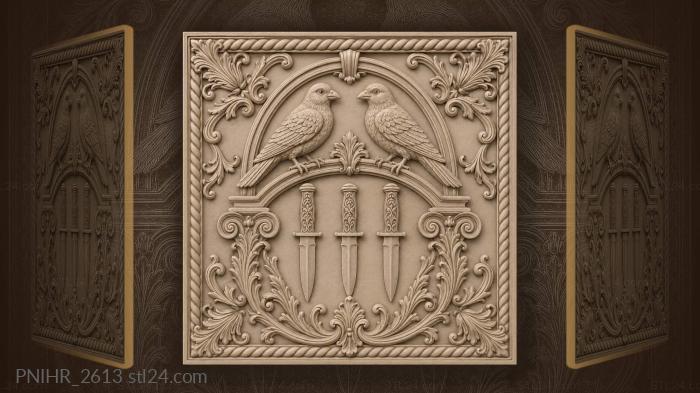 Birds above hunting knives archway 3d STL model