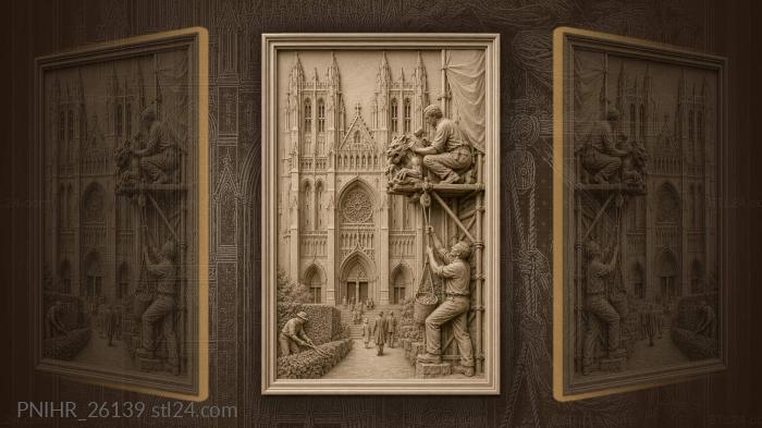 Cathedral stoneworker sculpting a grotesque 3d STL model