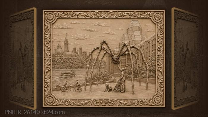 Giant bronze spider before glass hall 3d STL model