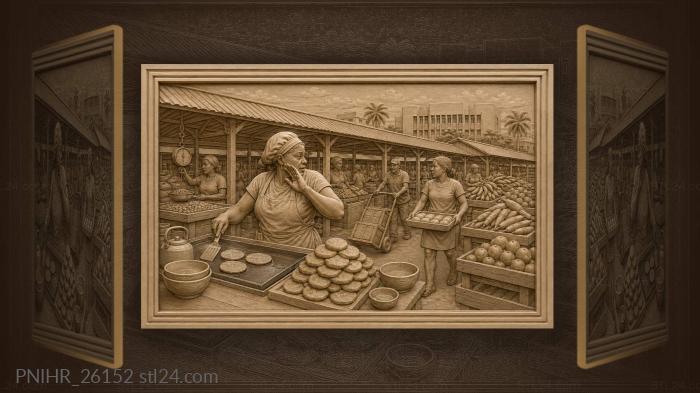 Belize market cooking johnny cake 3d STL model