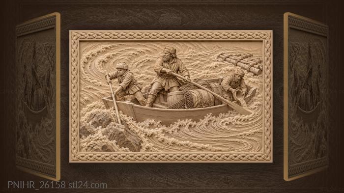 Siberian boatmen navigating a swift river 3d STL model