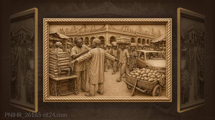 Dakar market scene with tailor 3d STL model