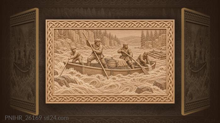 Siberian boatmen navigating a rapid river 3d STL model