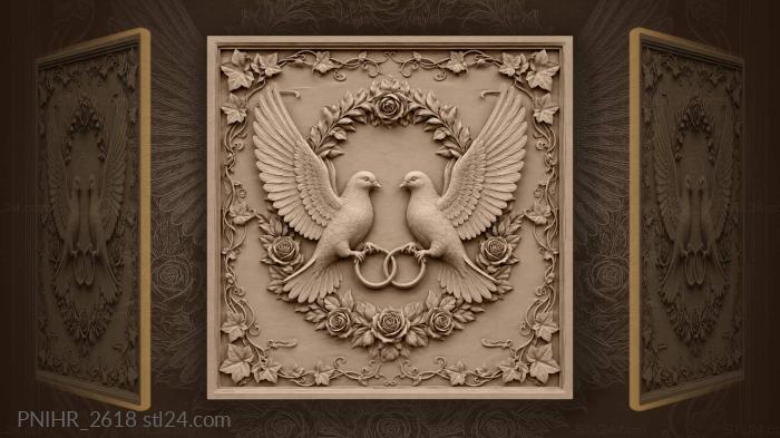Doves with entwined wedding rings 3d STL model