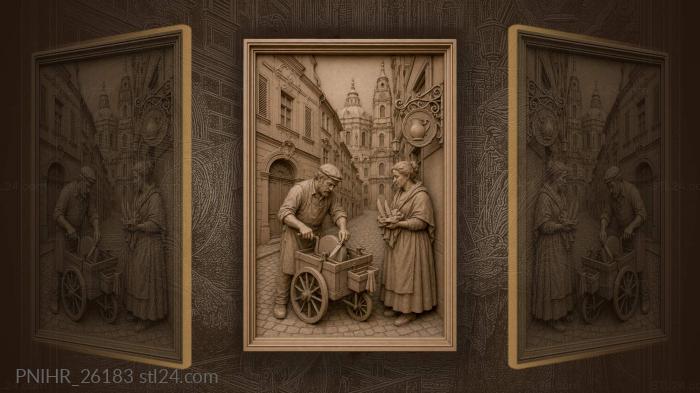 Prague street knife sharpener scene 3d STL model
