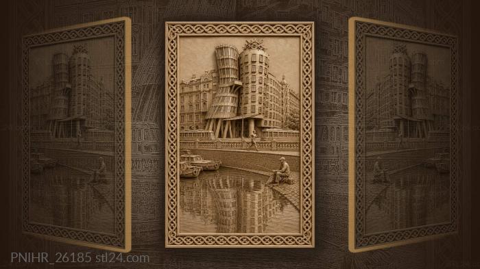 Prague dancing house riverside scene 3d STL model