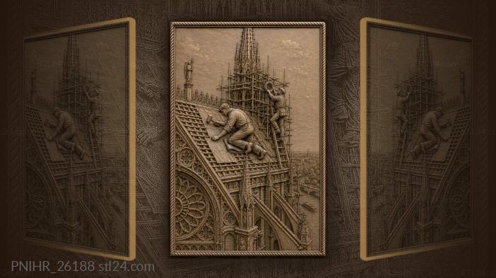 Paris rooftop notre-dame restoration work 3d STL model