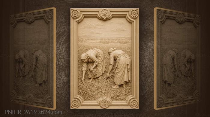 Harvesters gather grain beneath hazy horizon 3d STL model