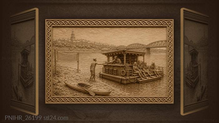 Warsaw riverside bar summer scene 3d STL model