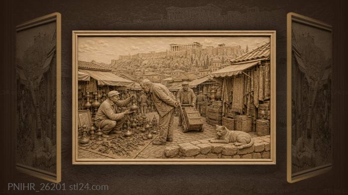 Athens flea market bustling scene 3d STL model